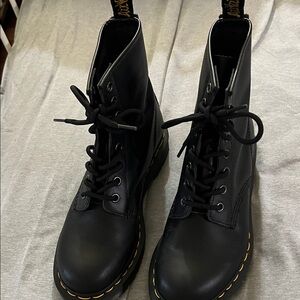 Dr. Martens Black Leather Boots with Yellow Accents